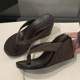 xajzpa Summer Leopard Print Clip Toe Platform Wedges Women Slippers Fashion Thick Bottom High Heels Flip Flops Shoes