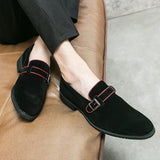 Xajzpa 2025 British style simple business dress shoes men's leather frosted flip fur loafers slip-on pointy peas casual shoes