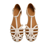 Xajzpa Shoes Female Sandal Women's Girls Beige New Summer Comfort Low Retro Flat Back Strap Square heel Rubber PU Scandals Solid C