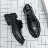 Xajzpa Men's leather shoes, Italian brand, versatile for business, formal wear, casual, high-quality brown, classic block shoes.