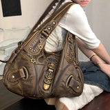 Xajzpa Vintage Brown Y2k Handbag Women Retro Subculture Leather Large Capacity Shoulder Bags Ladies Harajuku Aesthetic Tote Bag