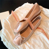 xajzpa Fashion Design Silk Ballerinas Women Pumps Slip On Loafers Round Toe Square Heels Bowknot Casual Spring Autumn Shoes