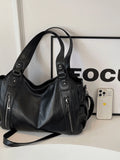 Xajzpa [Y2K Hot Girl Bag] New Pu Leather Splicing Armpit Bag, Multi-Flap Pocket Pants Metal Buckle Crossbody Bag, Women's Commuter Bag,