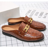 Summer Luxury Brand Men Shoes Casual Mens Half Drag Loafers Leather Slipper Breathable Slip on Lazy Driving Shoes Men Moccasins