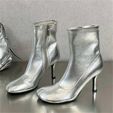 xajzpa Spring Autumn SEXY Round Toe Women Ankle Boots Concise Thin High Heels Shoes Fashion Side Zipper Short Booties