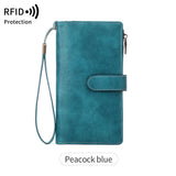 Xajzpa Fashion Retro Women's Long Wallet RFIDTrifold Large Capacity Credit Card Holder Card Holder Double Zipper Clutch Wristlet Wallet