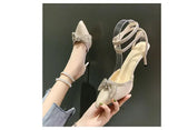 Xajzpa Banquet Dress White High Heels Elegant Temperament Dress Wedding Shoes Rhinestone Pointed Hollow Toe Sexy Sandals for Women