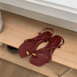 Xajzpa Brand Design Women Flat Sandals Clip Toe Leisure Outside Beach Shoes for Lady Fashion Metal Decoration Summer Slides Mu