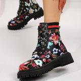 Xajzpa  Trend Colourful Print Faux Leather Boots Womens Lace Up High-Top Platform Boots 2024 Autumn New Anti Slip Ladies Botas