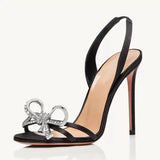 Xajzpa Sandals Black Shoes for Women Clear Heels Buckle Strap Large Size New Beige Bow Summer Girls Rhinestone Big Comfort Low