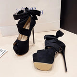 Xajzpa Black High Heels For Women Fashion Ankle Cross Strap Platform Pumps Sexy Peep Toe Party Dress Shoes Stiletto Sandals