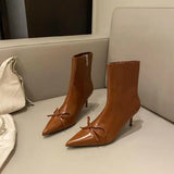 Xajzpa Women's Leather Boots Female Shoes Boots-Women Zipper  Luxury Designer Ladies 2024 High Heel Pointy Med Rubber Mid Calf Mid-Calf