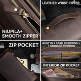 Xajzpa Crazy Horse Leather Men Long Purse Wallet Credit Card Zipper Wallets Male Clutch Bag with Phone Pocket Business Long Wallet