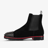Xajzpa - New Black Men Chelsea Boots Flock Rivet Square Toe Red Sole Punk Handmade Men Short Boots Free Shipping Bottes Pour Hommes