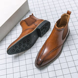 Xajzpa - New Brown Chelsea Boots for Men Ankle Business Square Toe Slip-On Mens Boots Free Shipping Size 38-45