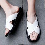 Xajzpa Italian genuine leather slippers for men's beach summer high-quality large size 38-47 flat bottomed herringbone sandals