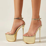 Xajzpa Elegant Women Party Wedding Shoes Sexy Open Toe PVC Transparent Crystal Platform Sandals Nightclub Stripper Heels Gold Red
