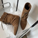 Xajzpa New Style Luxury Women's Thin Heel Short Boots Fashion Pointed Wide Tube Folded Stacked Boots Women's Large Ankle Boots