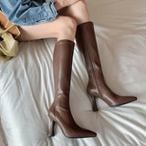 Xajzpa Women Boots High Heels Boots Sexy Knee High Boots Ladies Pointed Toe Side Zipper Shoes Autumn Fashion Knight Boot