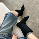 Xajzpa New Style Luxury Women's Flats Women's Boots Pointed Toe Designer Mid Calf Shoes Winter Fad Boots Trend Gladiator Walking Boots