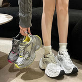 Xajzpa 2025 Summer New Women's Distressed Platform Sneakers Block Versatile Height Couple Shoes Casual Sports Shoes Running Shoes