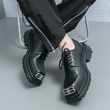 Xajzpa - New Black Loafers Platform Men Shoes Round Toe Solid Lace-up Size 38-45 Free Shipping Mens Shoes