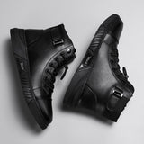 Xajzpa - Men's Motorcycle Boots Comfortable Platform Boots Men‘s’ Outdoor High Top Leather Boots Fashion Comfortable Waterproof Men Shoes