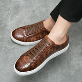 Xajzpa New Brown Men Sneakers Lace-up Solid PU Leather Black White Platform Shoes Men's Vulcanize Shoes Size 38-46