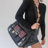 Y2K Vintage Crossbody Bag High Quality PU Leather Shoulder Bag Tote Women's Hip Hop Messenger Bag Large Handbag Commuter Female