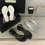 Xajzpa Summer Fashion Clip Toe Sandals Women Buckle Strap Thin Low Heels Chain Narrow Band Silver Party Dress Shoes