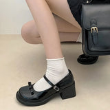 Xajzpa Brown Jk Uniform Shoes British Style Retro Japanese Mary Jane Shoes Women's Lolita Bow Sweet Girls Kawaii Mid Heel Cute Laofers