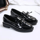 Leather Loafers Women's Black Patent Platform Slip on Shoes for Women 2024 New Spring British Tassel Casual Bowknot Flats Shoes