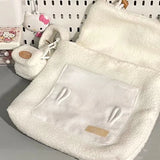 Xajzpa - Cute Collegiate Style Crossbody Bag White Soft Plush Letter Cartoon Print Shoulder Bag Fall Winter Youthful Sweet Handbag