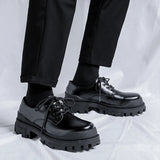 Xajzpa Original Design New British Style Lacquer Leather Men's Shoes Black Elevated Shoes Lace up Business Casual Shoes