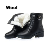 Xajzpa Female Ladies Women Genuine Leather Ankle Boots Platform Winter Antumn Plush Fur Warm Shoes Plus Size Lace Up 35-43