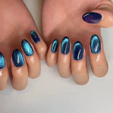 Xajzpa  24pcs Glitter Fake Nails Purple Shiny Cat Eye Press On Nails Almond Head Manicure Nail Tips Pink/Blue False Nail Patch For Girl