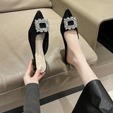 Xajzpa New Women's Shoes New Mules Women's High Heels Fashion Wedding Pump Women Rhinestone Pointed Toe Sandals Ladies Zapatos Mujer