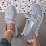 Xajzpa Mesh Knitted Striped Flats Shoes for Women Summer Lace Up Casual Sneakers Woman Breathable Soft Sole Loafers Plus Size 43