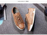 Xajzpa Men's Casual Leather Shoes for Men Fashion Four Seasons Breathable Lace-up Athletic Shoes Shallow Skate Shoes Large Sizes 38-48