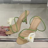 Xajzpa Summer Sexy Flower Narrow Band Women Sandals Street Style Open Toe Thin Heels Party Prom Shoes