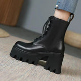 Xajzpa Punk Goth Ankle Boots Women Black Chunky Wedge Platform Shoes Woman Lace Autumn Patent Leather Footwear Lady Botas Mujer