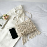Xajzpa Fashion Cotton Woven Hollow Shoulder Crossbdoy Bags Female Summer Beach Bag Travel Small Tassel Handbag For Women Messenger Bags