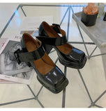 Xajzpa New Retro Mary Jane High Heels Women Shoes Fashion Chunky Heel Pumps Platform Ankle Buckle Japanese Uniform Ladies Shoes