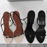 Xajzpa  Summer Fashion Buckle Open Toe Slip On Back Strap Sandals Women Black White High Heels Wedding Prom Shoes Zapatos Mujer