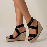 2024 Summer Holiday Style Hemp Bottom Slope Heel Thick Sole Women's Sandals