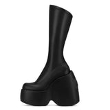 Xajzpa - Women Martin Boots New Thick Sole Shoes Slope Heel Square Head Casual Elastic Boots Fashion Short Boots Anti Slip Women Shoes