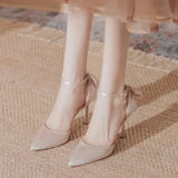 Xajzpa High Heels Pointed Toe Women's High-Heeled Shoes Sandals Ladies 2025 Sexy Pump Sweet Spikes Beige Spring African Latest Crossdre