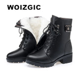Xajzpa Female Ladies Women Genuine Leather Ankle Boots Platform Winter Antumn Plush Fur Warm Shoes Plus Size Lace Up 35-43