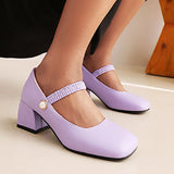 Xajzpa - Elegant Medium Heels Women Pumps Mary Jane Shoes New Spring White Blue Green Heeled Wedding Office Shoes Female Large Size