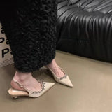 Xajzpa New Women's Summer Classic Champagne Black Banquet Wedding Shoes Sexy Rhinestone Satin Pointed Toe High Heel Sandals for Women